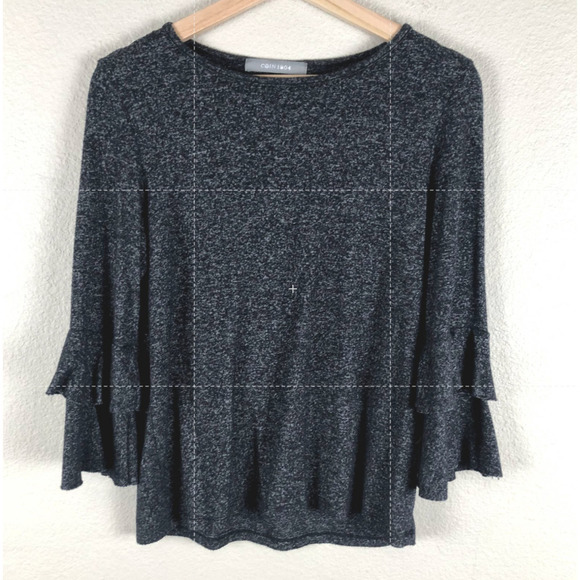 Coin 1804 Shirt Black White Space Dye Crew Ruffled Layered Sleeve Size Medium - Picture 12 of 12